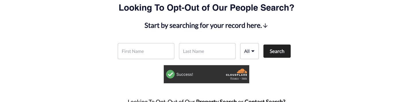 The BeenVerified opt-out search page that NumberGuru removals run through, with empty First Name and Last Name fields and a state dropdown beside a Search button.
